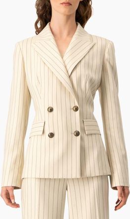 Ivonne Pinstripe Double-Breasted Blazer in Beige at Nordstrom, Size 12