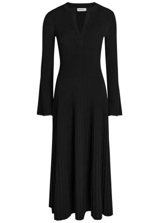 SIMKHAI Genna Ribbed Knit Midi Dress - Black - S (UK8-10 / S)