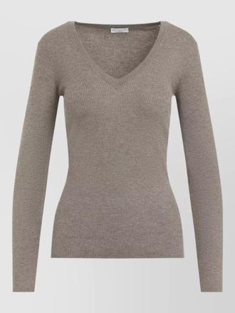 Brunello Cucinelli ribbed v neck cashmere silk sweater