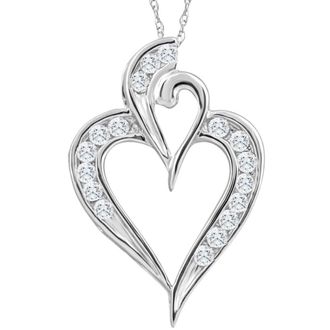 Pompeii3 10K White Gold 1/2Ct TW Real Diamond Heart Pendant Necklace 1 Tall