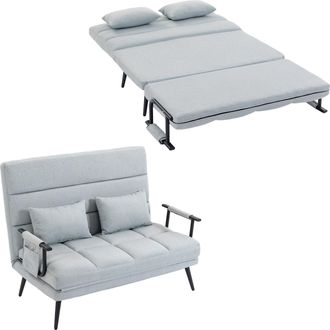 HOMCOM Homcom Sof&aacute; Cama 2 Plazas Convertible, 3 En 1, Sof&aacute; Cama Plegable, Tapizado En Lino, Respaldo Ajustable, 2 Almohadas, 127x73x95 Cm, Gris Claro