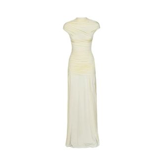 Self Portrait Gowns, female, Yellow, Size: L Jersey Draped Maxi Dress