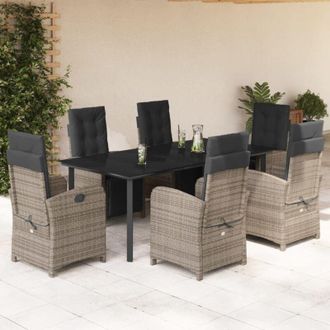 vidaXL Set Comedor Jard&iacute;n 7 Pzas Y Cojines Rat&aacute;n Sint&eacute;tico Gris Vidaxl