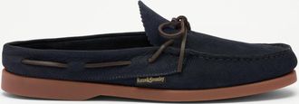 Russell & Bromley REGIS Mens Navy Blue Leather Lace Detail Loafer Mule