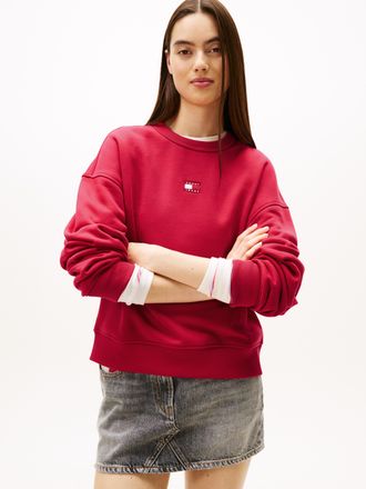 Tommy Jeans Sweatshirt TOMMY JEANS Sweatshirt TJW BXY BADGE, Damen, Gr. XL (42), ruby rhubarb, Sweatware, Obermaterial: 100% Baumwolle, unifarben, regular fit nor