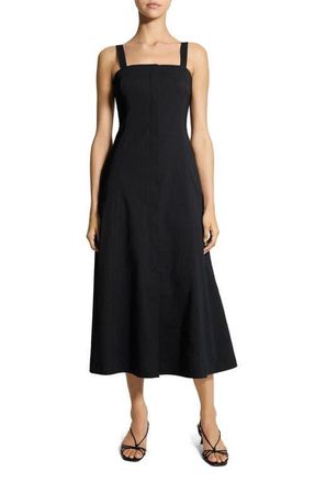 Theory Square Neck Midi Dress in Black at Nordstrom, Size 12