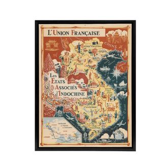 Artery8 1948 Map Associated States of Indochina Framed Canvas Wall Art Print in Red | Size: W24 x H32