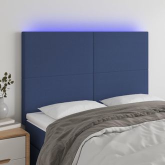 vidaXL Cabecero Con Luces Led Tela Azul 144x5x118/128 Cm Vidaxl