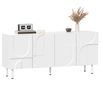 STILVORA Aparador Con 4 Puertas Y Patas Met&aacute;licas, Dise&ntilde;o Geom&eacute;trico Moderno Con Curvas Irregulares, En Mdf Y Aglomerado, Blanco