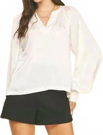 Pinch Design V-Neck Woven Blouse Top In White