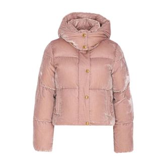 Elisabetta Franchi Winter Jackets, female, Pink, XS, Pink Velvet Quilted Jacket with Removable Hood