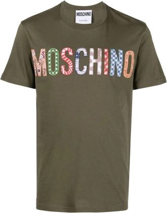 Moschino Mens Moschino Bold Embroidered Multicolour Logo Green T-Shirt - Tan - Size: 36