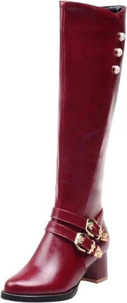 Generic Women Knee High Motorcycle Boots Low Heel Pu Leather Long Winter Casual Outdoor Boot