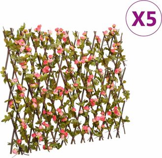 vidaXL Enrejado Expansible Hiedra Artificial Rosa 5 Uds 180x60 Cm Vidaxl