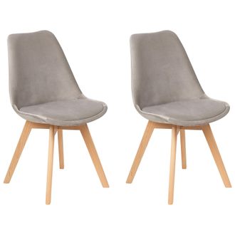 Beliani Beliani - Conjunto De 2 Sillas De Comedor De Terciopelo Gris Pardo Madera Clara Dakota Ii