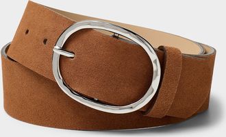 Simons Womens Hammered rounded buckle wide suede belt