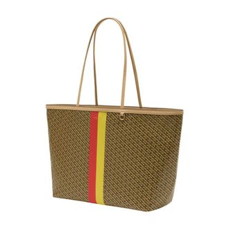 Tory Burch Womens The Racer Tote Beige Cotton