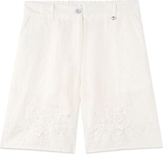 Oltre Korte Broeken, Dames, Wit, L, Linnen, Linnen Bermuda Shorts met Kant