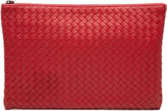 Bottega Veneta Pre-owned Womens Nappa Intrecciato Clutch - Red Leather - One Size