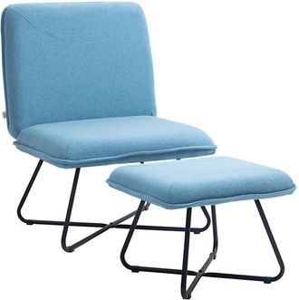 HOMCOM Homcom - sillón de salón con otomana sillón de relax sin brazos sillón para lectura con patas de acero en forma de cruz para sala de estar azul claro