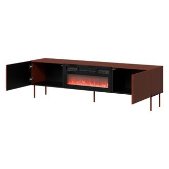 Dmora Mueble Tv Vermezzo, Un Estante, 2 Puertas, Chimenea Incluida, 200x42x57h Cm Marr&oacute;n Terracota