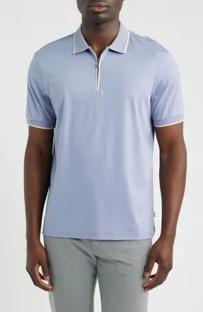 Bugatchi Pima Cotton Quarter Zip Polo in Orchid at Nordstrom, Size Xx-Large
