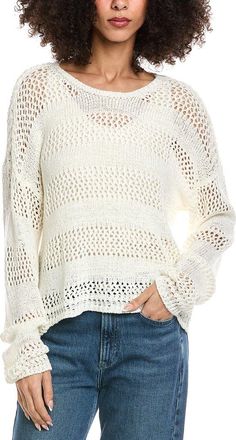 Bella Dahl Open Knit Stripe Crew Sweater