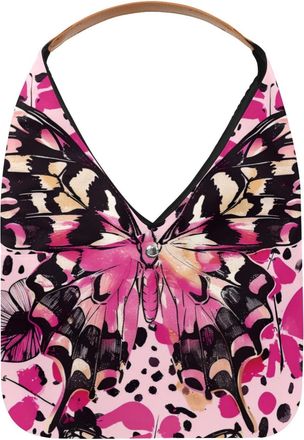 Generic Pink Butterfly Splash Pattern Reusable Lightweight Grocery Bags - Foldable Into Compact Pouch, Washable & Sturdy, Multipurpose for Shopping and Travel