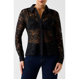 Marciano Faith Lace Button-Up Shirt in Black at Nordstrom, Size 10 Us