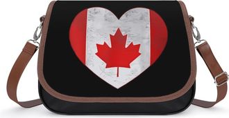 Generic I Love Canada Canadian Flag Crossbody Bag Womens Handbag PU Message Bags Shoulder Purse with Adjustable Strap