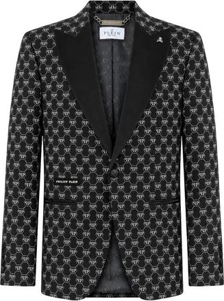 Philipp Plein Blazer in Velluto con Monogramma Glitter - - Jackets - Uomo - Nero - 6XL