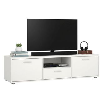 Dmora Dmora - Mueble De Televisi&oacute;n Fernande, Aparador De Sal&oacute;n, Mueble Bajo Para Tv, Base De Pared Equipada, 147x40 H38 Cm, Blanco