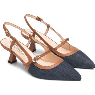 Nero Giardini Slingback Pointed Toe Pump in Blue Jeans/Cognac at Nordstrom, Size 10Us