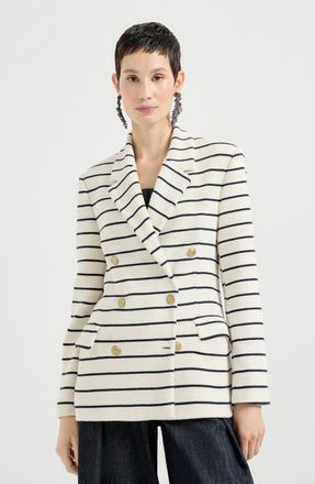 Brunello Cucinelli Striped knit blazer in Blue at Nordstrom, Size 38 It