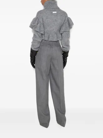 Elisabetta Franchi Ruffled Turtleneck Wool Blend Sweater - Grey