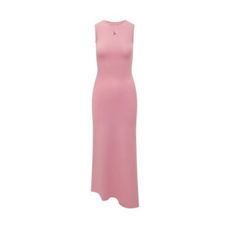 Marine Serre Pearl Logo Asymmetrical Midi Dress - Dames - Casual kleedjes - Roze - L - Leer - Kleedjes