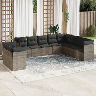vidaXL Set De Sof&aacute;s De Jard&iacute;n 10 Pzas Con Cojines Rat&aacute;n Sint&eacute;tico Gris Vidaxl