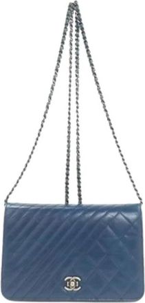 Chanel Pre-owned Matelasse Ketting/Schoudertas Portemonnee - Dames - Vintage Schoudertas - Blauw - ONE Size - Leer - Vintage