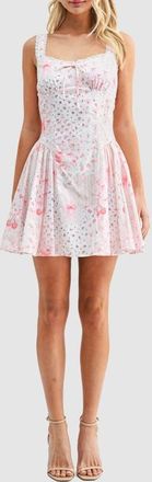 All in Favor Mixed Print Lace Detail Fit & Flare Cotton Minidress in Pink Bows at Nordstrom, Size X-Small
