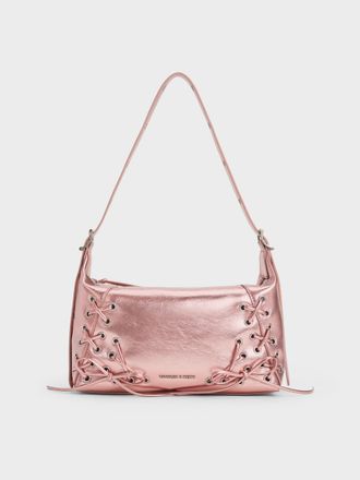 Charles & Keith Xylia Metallic Grommet Lace-Up Shoulder Bag