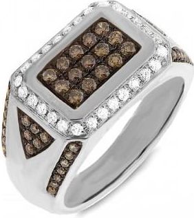 Allurez 1.02ct 14k White Gold White & Champagne Diamond Mens Ring