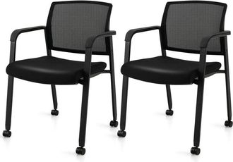 Costway Costway 2 Sillas Conferencia Apilable Con Coj&iacute;n Reposabrazos Y Ruedas, Silla Oficina, Carga 150 Kg, 59 X 57 X 81 Cm, Negro