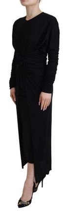 Dolce & Gabbana Womens Black Sheath Midi Gown Wool Wrap Dress