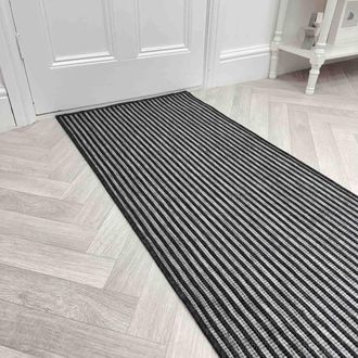 Runrug Carpet Runner Rug - Indoor/Outdoor, Reversible, 2mm - Pinstripe in Black | Size: 70 cm x 390 cm
