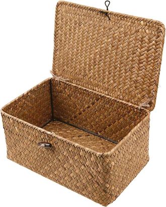 OEM Cesta De Almacenamiento De Mimbre Con Tapas De Junco Marino - Para Ba&ntilde;o, Sal&oacute;n, Cocina - Tama&ntilde;o Xxl, Natural