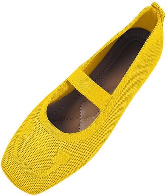 Generic Ladies Slip On Shoes Mesh Breathable Flat Shoes Solid Color Lightweight Classic Stylish Comfortable Casual Ballet Flats Outdoor Leisure Yellow