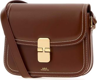 A.P.C. Womens Chocolate Leather Small Grace Crossbody Bag Noisette Borse A Mano