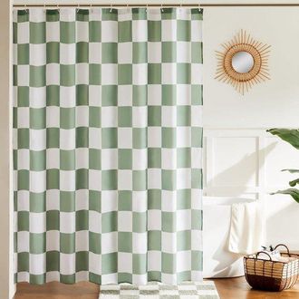 OEM Cortinas De Ducha - Mampara De Ducha A Cuadros Verde Salvia Para Ba&ntilde;o, Bonita Mampara Retro Mullida, Est&eacute;tica, Lavable A M&aacute;quina, 72 X 72