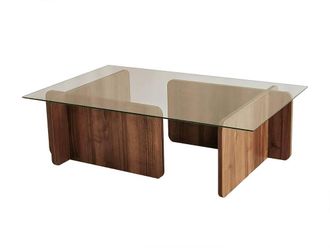 Vente-Unique Tempered Glass Coffee Table - Natural & Clear - AZRA