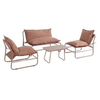 Mobili Rebecca Set De Sal&oacute;n De Jard&iacute;n Para 4 Personas Con Sillones Mobili Rebecca Narev Metal Poli&eacute;ster Marr&oacute;n Mocha